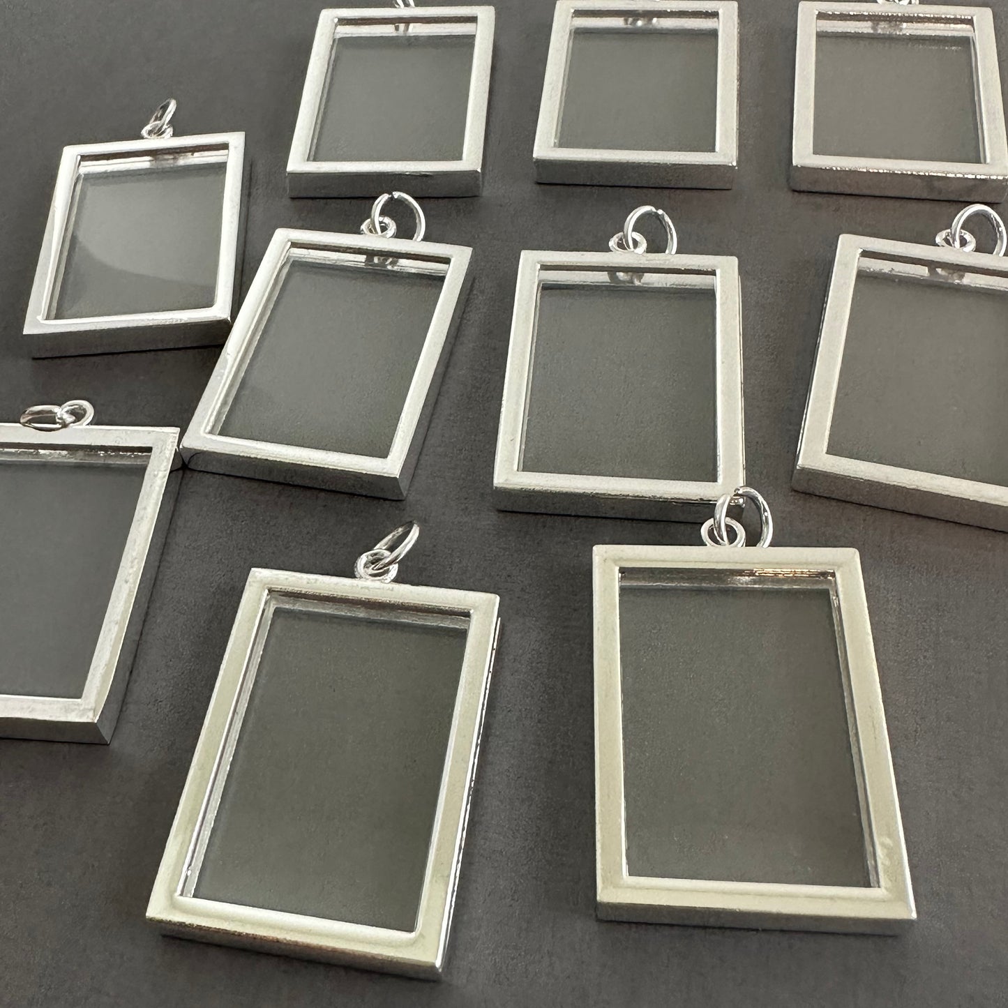 Bulk Supply Pack Rectangle EZ Change Photo Charm Silver Plated Open Frame Double Sided