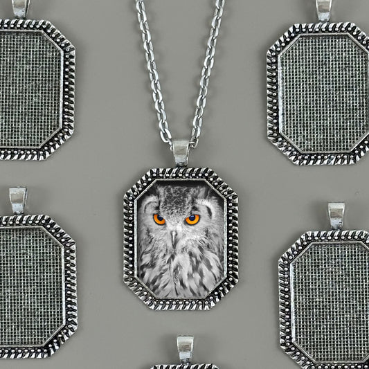 Mega Kit Photo Necklaces with 22x30mm Antique Silver Octagon Photo Pendants