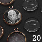 20 Pack Round Mini Copper Plated Photo Charms w/ Glass Domes 1/2 Inch Photo Area