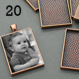 20 Pack 25x35mm Copper Rectangle Photo Pendants w/ Glass