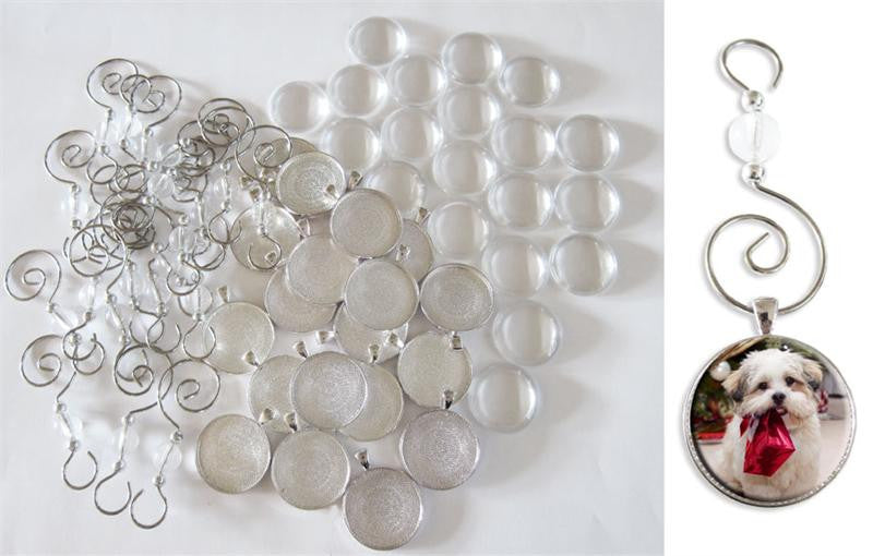 20 Pack Round Glass Photo Christmas Ornament Blanks Large Size 30mm w/ Hooks