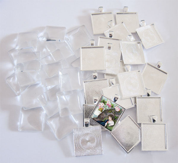 20 Pack Glass Dome Photo Jewelry Pendant 1 Inch Square