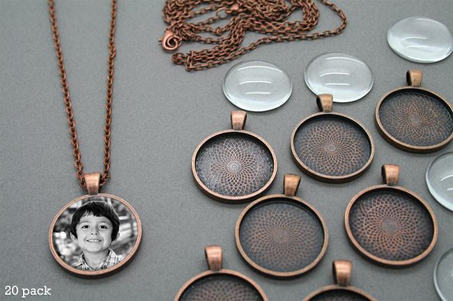 20 Copper Glass Photo Pendants Kit 25mm