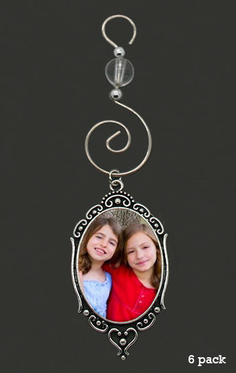 6 Pack Oval Heart Drop Style Ornaments w/ Beaded Hooks