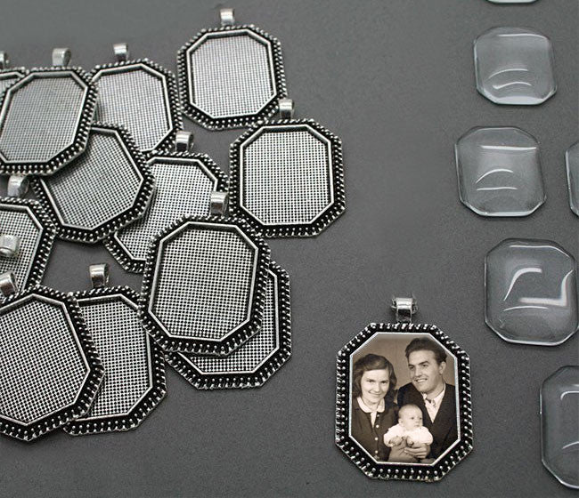 Photo Jewelry Octagon Photo Pendants 20 Pack W/ Glass Covers