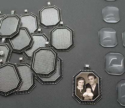 Photo Jewelry Octagon Photo Pendants 20 Pack W/ Glass Covers