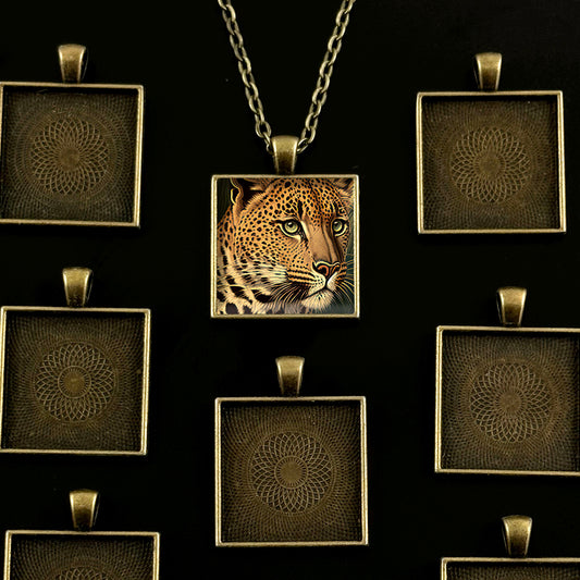 Mega Kit Photo Necklaces with 25mm 1" Bronze Gold Simple Square Photo Pendants