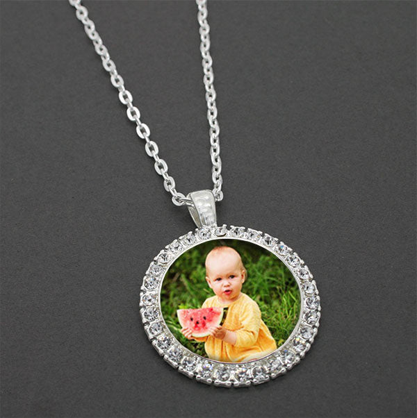 Silver Rhinestone Photo Necklace Set