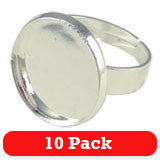 16mm Silver Circle Photo Ring Blank - Adjustable 10 Pack