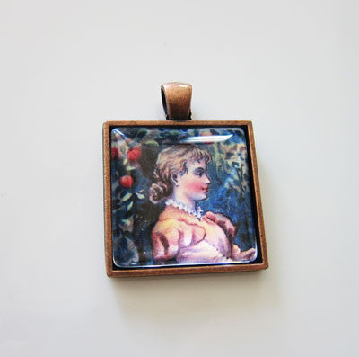 20 Copper Square Photo Pendants w/ Glass 25mm