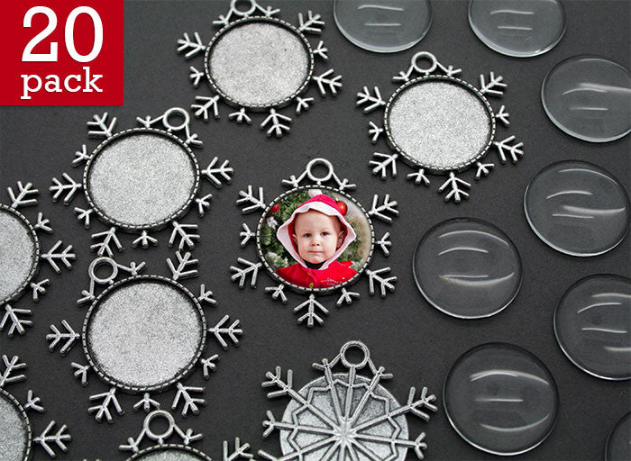 20 pack Antique Silver Snowflake Photo Christmas Ornament Decoration Blank 1 Inch Photo Area