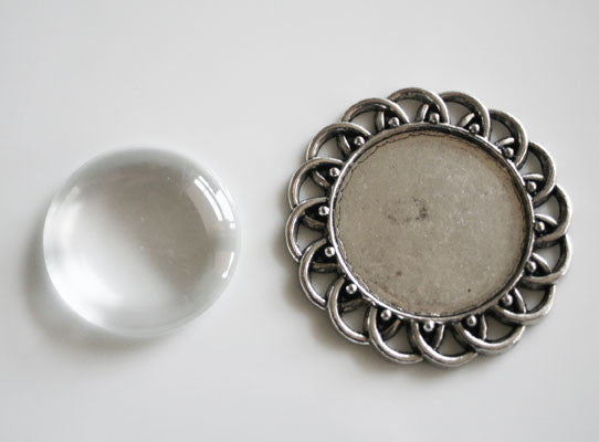 20 Pack Antique Silver Spiral Photo Pendant w/ Glass 30mm Photo Area