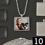 20mm Square Glass Photo Pendants & Mini Ball Chain Necklaces Supply Pack