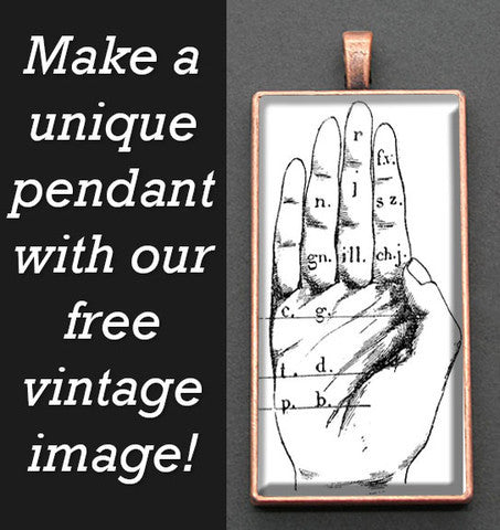 Free Vintage Black and White Palm Reading Hand Chart Image For Making Photo Jewelry!
