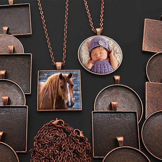 Mega Variety Kit Large Squares & Circles Copper Photo Necklaces 30mm 1 1/4"