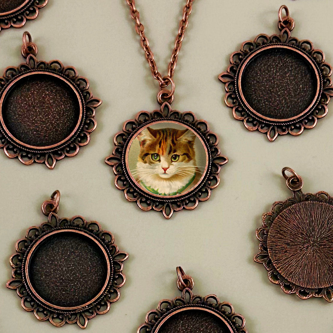 Mega Kit Photo Necklaces with 25mm 1" Copper Lace Edge Circle Photo Pendants