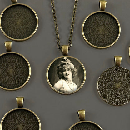 Mega Kit Photo Necklaces with 25mm 1" Bronze Gold Simple Circle Photo Pendants