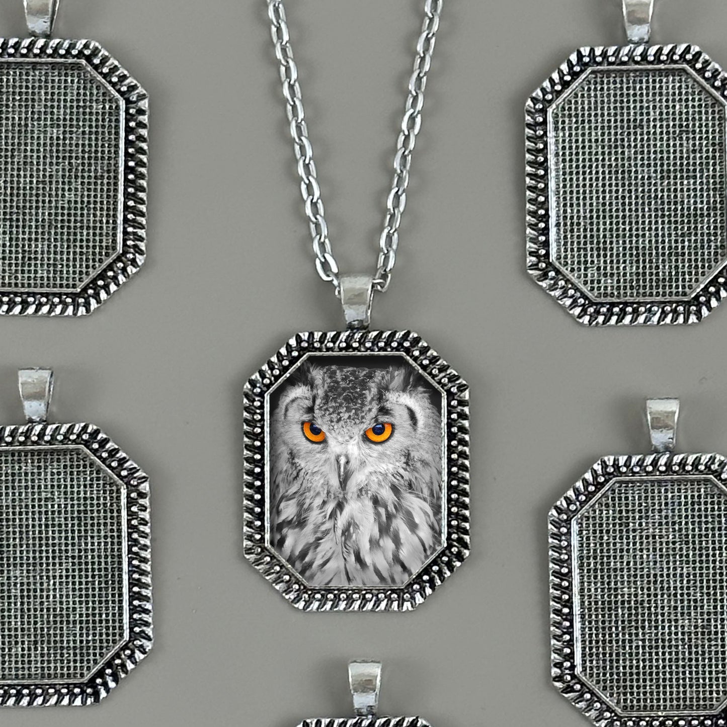 Makes 20 Photo Pendant Necklaces Kit 22mm x 30mm Octagon Antique Silver