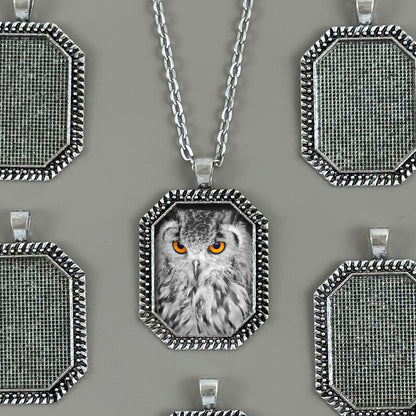 Makes 20 Photo Pendant Necklaces Kit 22mm x 30mm Octagon Antique Silver