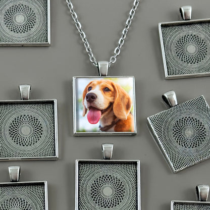 Mega Kit Photo Necklaces with 25mm 1" Antique Silver Square Photo Pendants