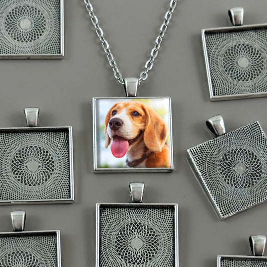 Mega Kit Photo Necklaces with 25mm 1" Antique Silver Square Photo Pendants