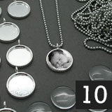 10 16mm Glass Photo Pendants & Mini Ball Chain Necklaces Supply Pack