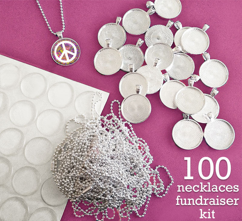 100 Necklaces Fundraiser Kit W/ Ball Chains And Epoxy Covers 25mm