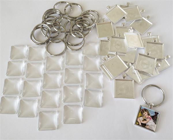 Square 1 1/4 Inch Photo Keychain Supplies Pack Makes 20