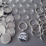20 Antique Silver Photo Jewelry Key Chain Supplies Pack