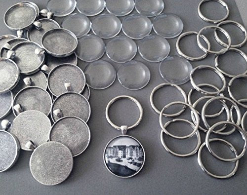 20 Antique Silver Photo Jewelry Key Chain Supplies Pack