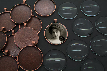 20 Pack Photo Jewelry Copper Pendant 1 1/2 Inch W/ Glass