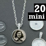 20 Pack 16mm Mini Glass Photo Pendants & 18" Link Chain Necklaces Supply Pack