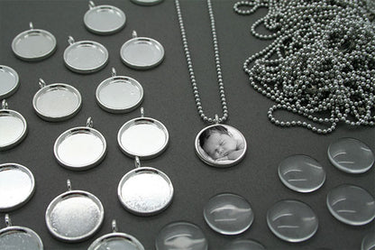 10 16mm Glass Photo Pendants & Mini Ball Chain Necklaces Supply Pack