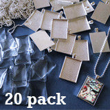 Makes 20 25x35mm Silver Rectangle Photo Jewelry Pendants w/ Glass and Ball Chains Kit