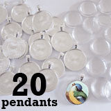 20 Pack Glass Dome Photo Jewelry Silver Circle Pendant 1 1/4"