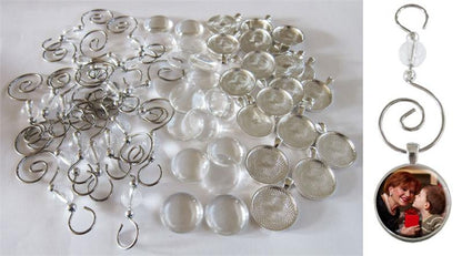 20 Pack Round Glass Photo Christmas Ornament Blanks 1 Inch w/ Hooks