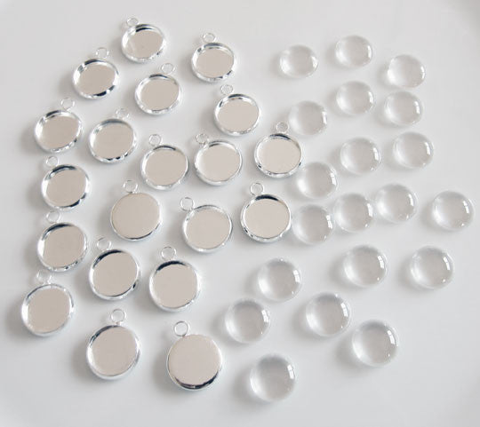20 Pack Round Mini Photo Charms w/ Glass Domes 14mm