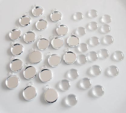20 Pack Round Mini Photo Charms w/ Glass Domes 14mm