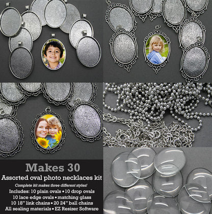 30 Pack 40x30mm Ovals Silver Photo Jewelry Pendant Variety Home Business Kit