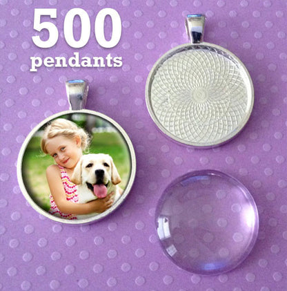 500 Pack of Photo Jewelry Silver Pendant Trays and Glass Domes 1 Inch