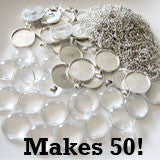 50 Pack Round Glass Photo Pendants w/ 50 Silver Ball Chains
