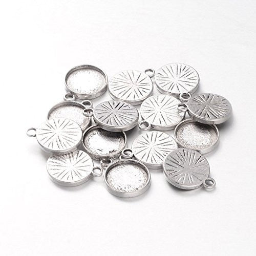 10 Pack 12mm Antique Silver Round Photo Jewelry Charms 1/2 Inch