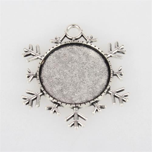 Antique Silver Snowflake Photo Christmas Ornament Decoration Blank 1 Inch Photo Area