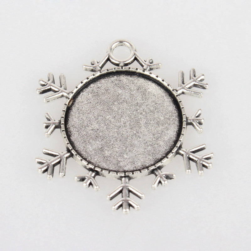 Antique Silver Snowflake Photo Christmas Ornament Decoration Blank 1 Inch Photo Area