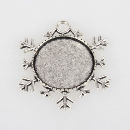 Antique Silver Snowflake Photo Christmas Ornament Decoration Blank 1 Inch Photo Area