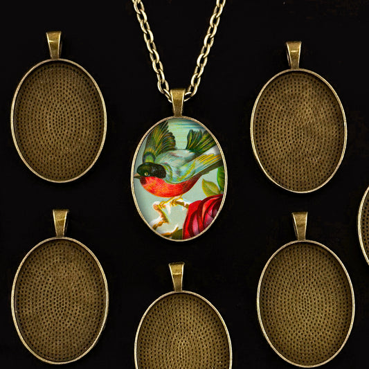 Mega Kit Photo Necklaces with 22x30mm 1"x1 1/4" Bronze Gold Oval Photo Pendants