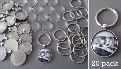 Round 30mm Antique Silver Photo Keychain Supplies Pack Makes 20
