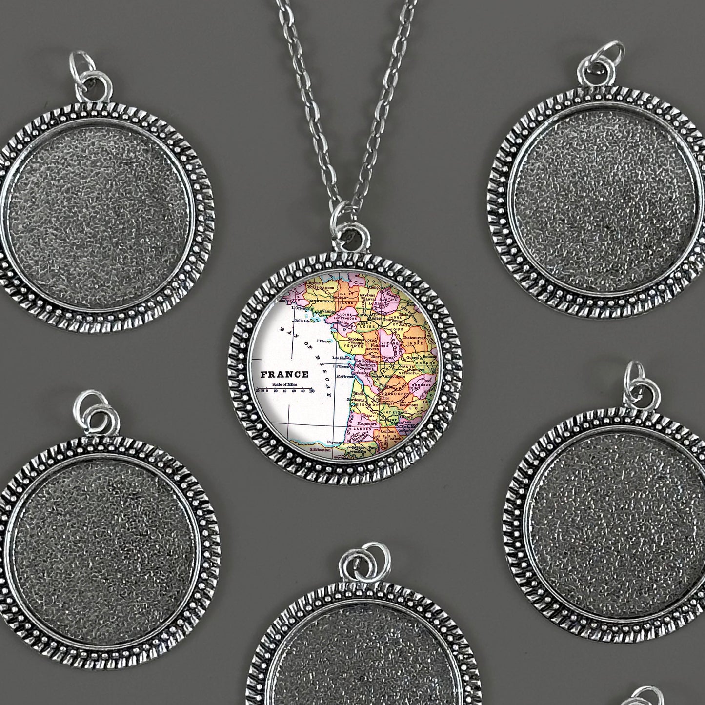 Mega Kit Photo Necklaces with 30mm 1 1/4" Antique Silver Beaded Edge Circle Photo Pendants