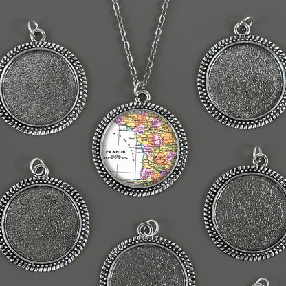 Mega Kit Photo Necklaces with 30mm 1 1/4" Antique Silver Beaded Edge Circle Photo Pendants
