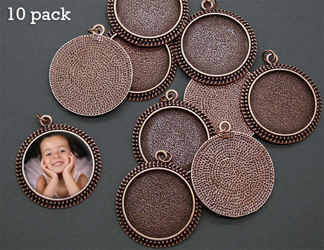 10 Pack Photo Jewelry Beaded Edge Copper Pendant 1 1/4 Inch 30mm No Glass